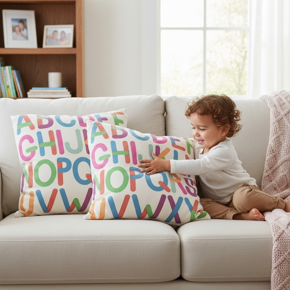 Double Nice Co Alphabet Decorative Pillow Kids 14x14 Multicolor NEW Set of 2